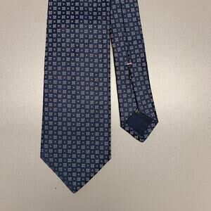 BORRELLI Blue Brown Squares Silk Tie